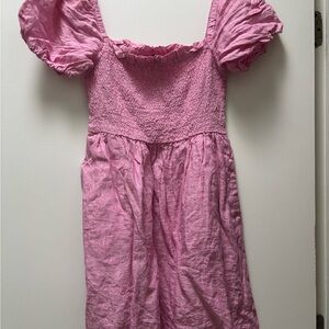 J Crew Pink Puff Sleeve Linen Dress